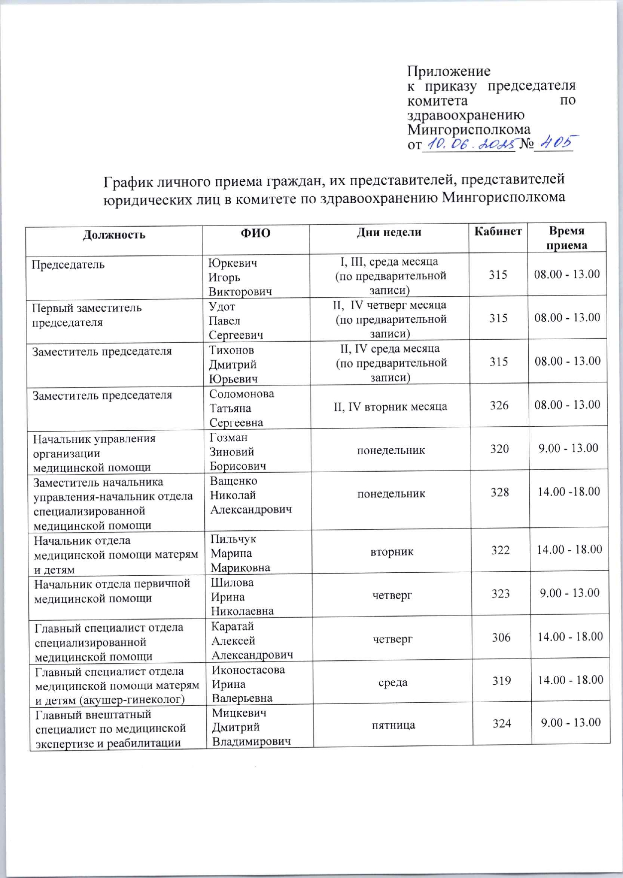 график приема КЗ
